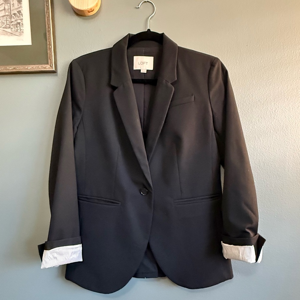 LOFT Classic Black Blazer with Contrast Lining